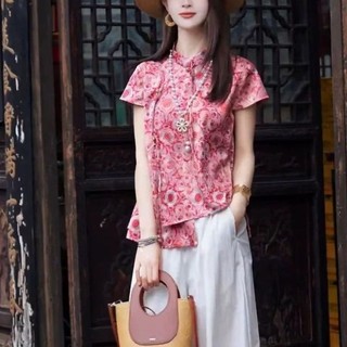 Áo Qipao hiện đại phong cách Trung Quốc, thiết kế bất đối xứng cổ đứng, chất liệu Jacquard