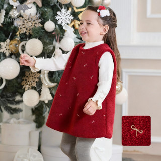  Dave Bella 9M-9Y Đồ Tết Váy Nhung Đỏ Yếm Cho Bé Gái Thu Đông Đầm Không Tay Ấm Thời Trang DB4242946 