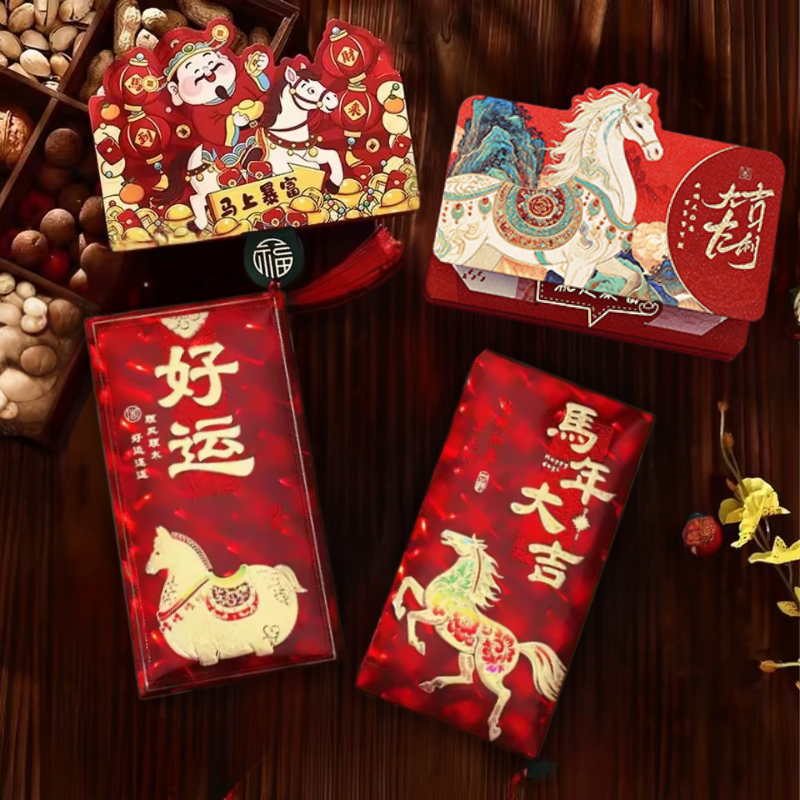 【Red envelopes】6Pcs/set Chinese New Year Money Envelope Horse Year Red Pocket Spring Festival Envelo