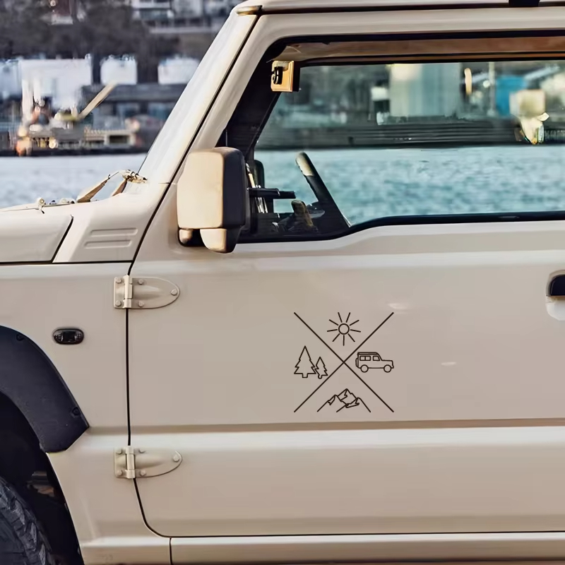 Miếng dán xe địa hình I Thiết kế núi và mặt trời I Land Rover Defender miếng dán I 4x4 miếng dán phi
