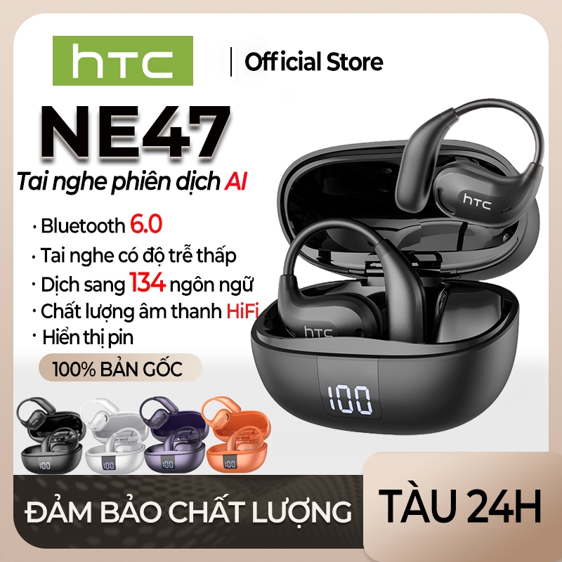HTC NE47 Tai nghe dịch thuật AI Tai nghe không dây Bluetooth 6.0 Hỗ trợ dịch 135 ngôn ngữ Tai nghe t