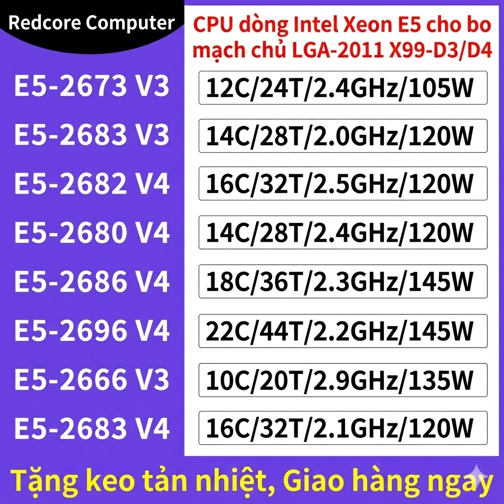 CPU Intel Xeon E5 2666v3-E5 2680v4-2683v4-2682v4-2683v4-2683v3-2686v4-2683v3, Thích hợp cho khe cắm 
