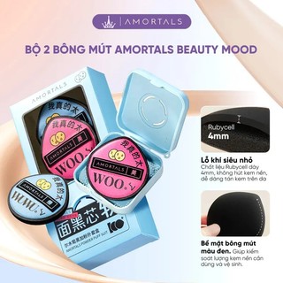 Mút trang điểm Chính Hãng AMORTALS bông phấn nền đen Dụng Cụ Trang Điểm Mút trang điểm*2+Hộp*1 mềm mịn đàn hồi size lớn 