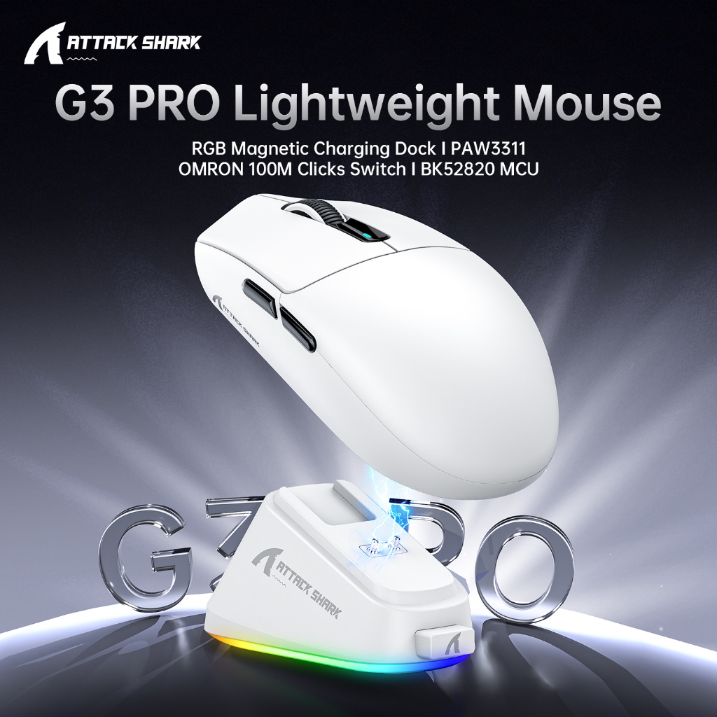 Chuột chơi game không dây ATTACK SHARK G3 PRO, Nhẹ 62g, PAW311, 1000Hz Polling, Công tắc Omron 100M,