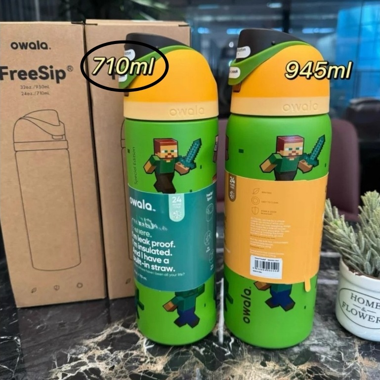 Owala Thermos Cup Co-Branded my world Thermos Cup Thép không gỉ 304 Ống hút uống đôi miệng 710ml