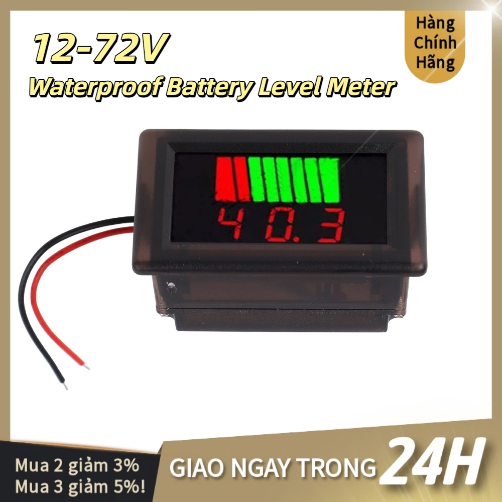 [Sẵn sàng] Màn hình mức pin 12-72V Pin chống nước Pin Lithium Đồng hồ đo điện xe máy