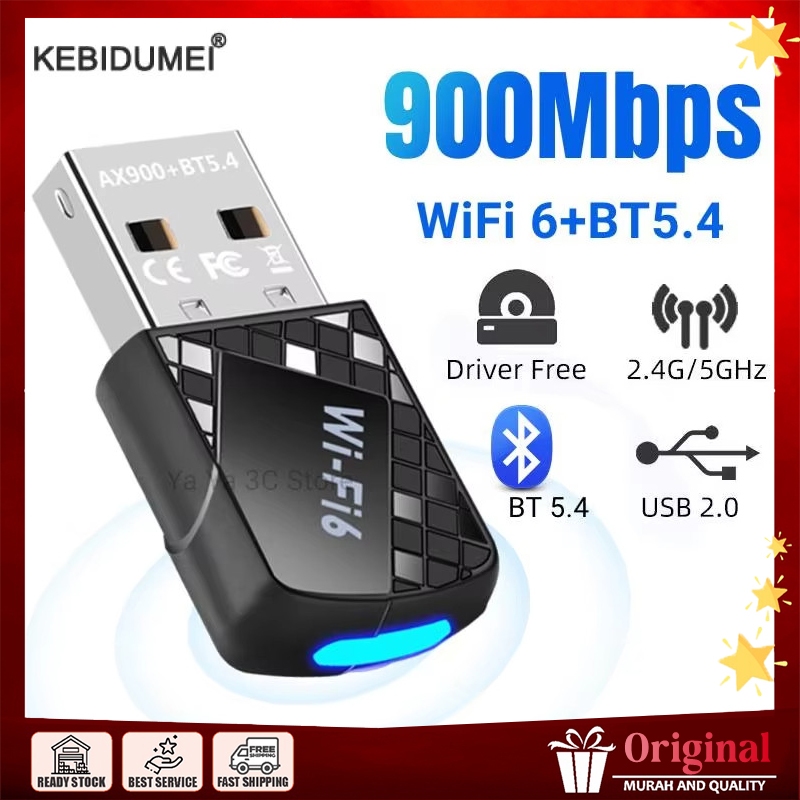 900Mbps USB WiFi 6 Bluetooth 5.4 Adapter Driver Free 2 trong 1 Dongle Dual Band 2.4G & 5G Network Wi