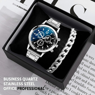  Đồng hồ thạch anh doanh nhân bằng thép không gỉ Nam văn phòng Chuyên gia Excl Box Đen trắng 