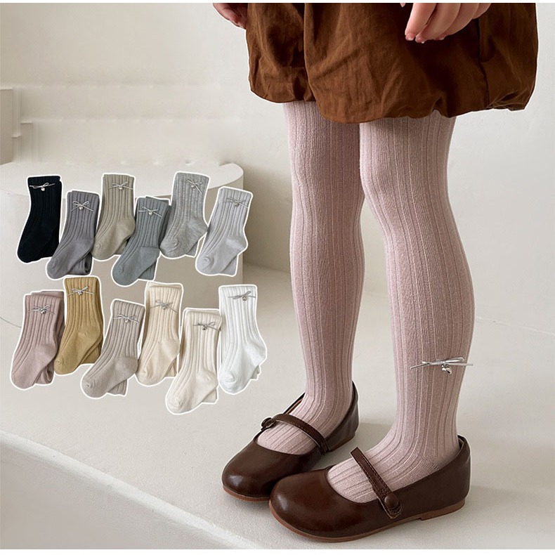 Dây Bạc Nơ Trẻ Em Quần Ấm Áp Mùa Xuân Bé Gái Quần Cotton Quần Legging Trẻ Em Quần Vớ 1-9Years