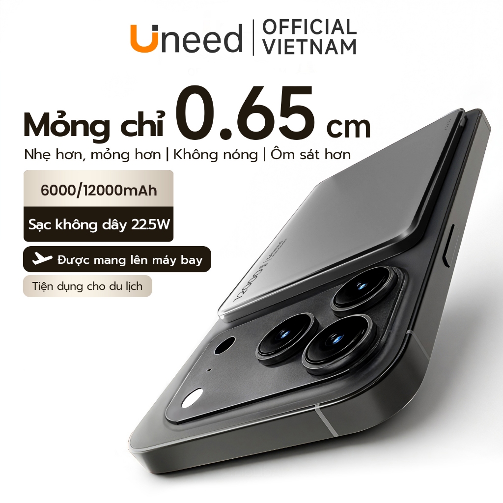 UNEED Pin sạc dự phòng từ tính QI2 20W Sạc nhanh nhiệt độ thấp Thân siêu mỏng 0.65cm Hút từ mạnh 12000/6000mAh