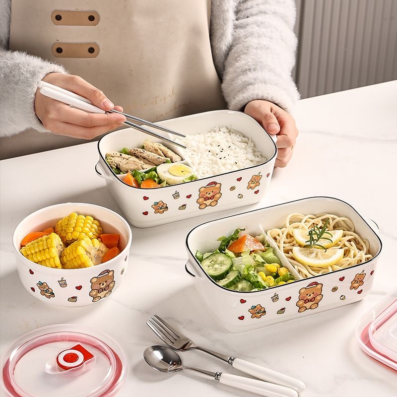 Hộp cơm trưa hình gấu nhỏ bằng gốm Hộp Bento đôi tai Hộp chia Bento Hộp Bento cách nhiệt Hộp cơm trư