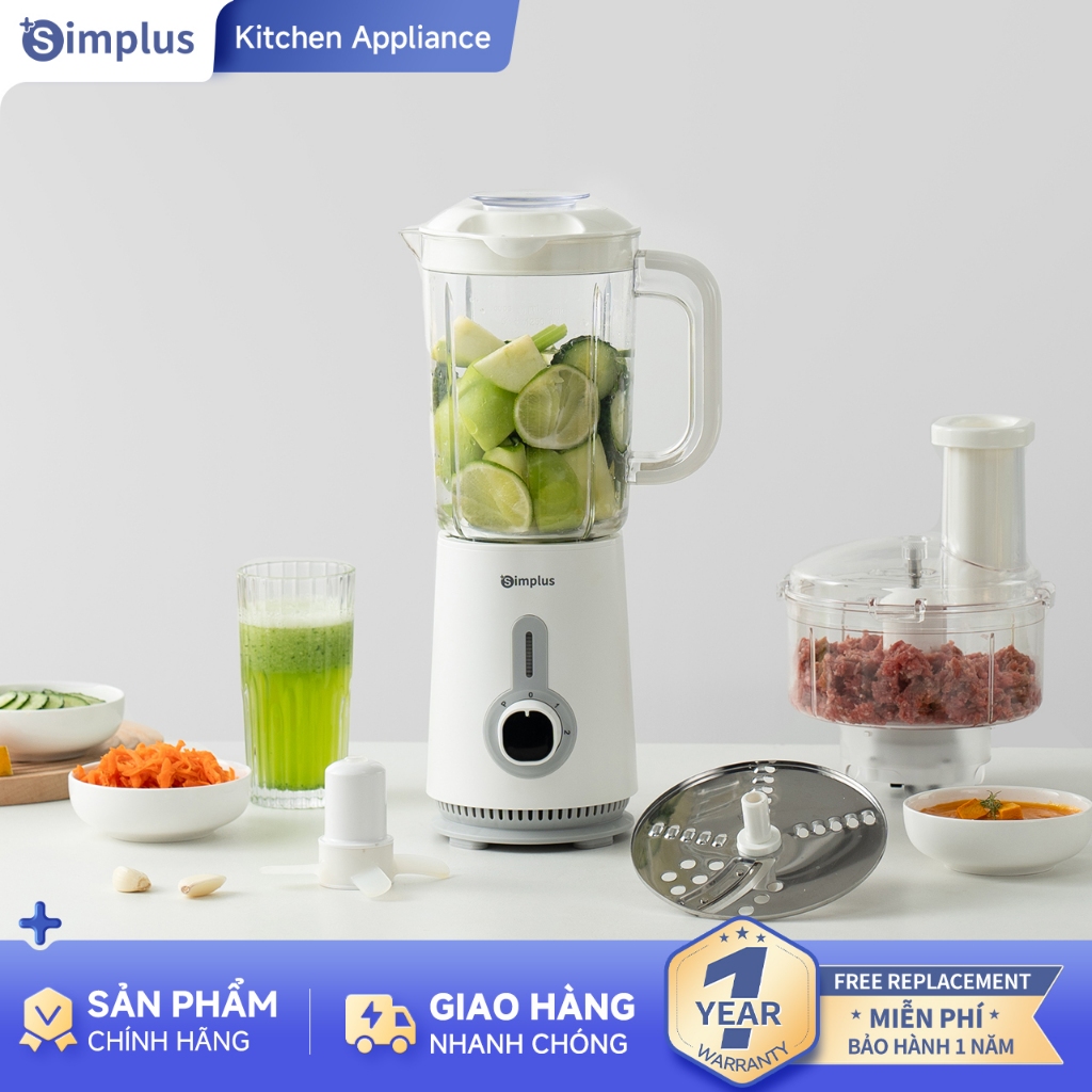Simplus Máy xay sinh tố đa năng 1.25L - Bộ máy xay sinh tố 3 cối, cối xay sinh tố+cối xay thịt+cối x