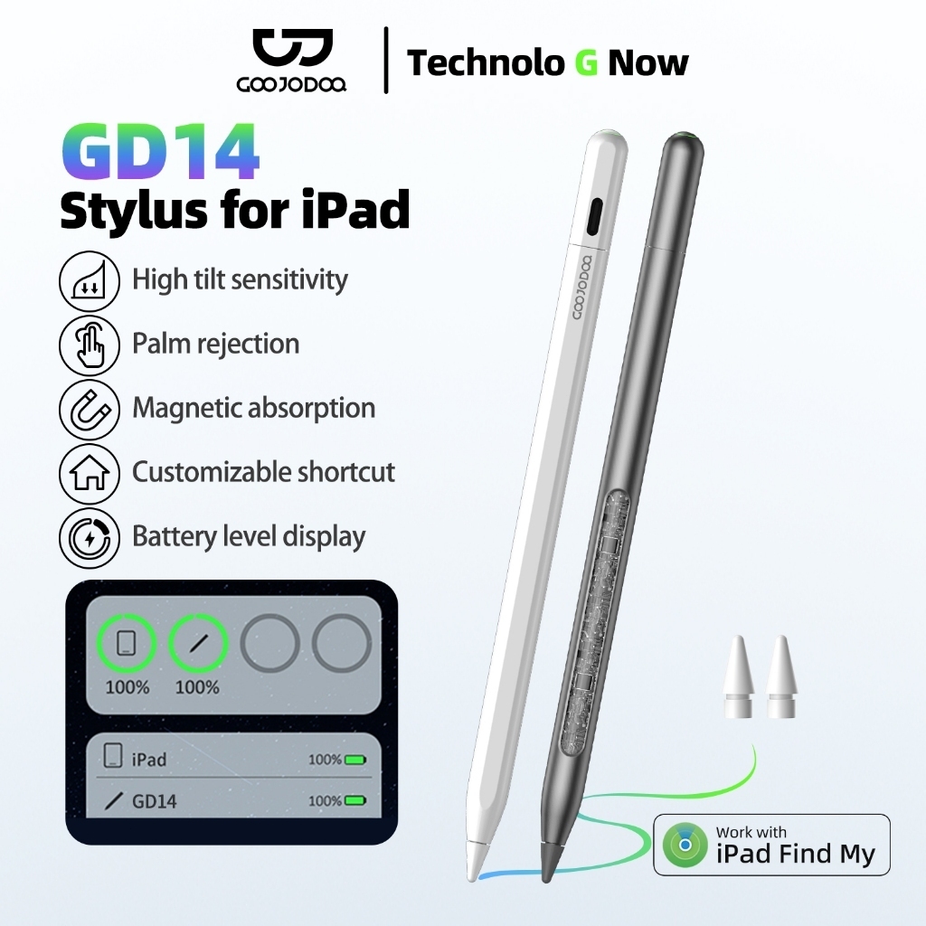 GOOJODOQ GD14 2024 Bút cảm ứng mới có Ipad tìm ứng dụng của tôi và phím tắt tùy chỉnh cho Ipad mini5