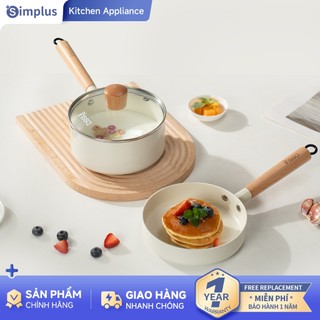  Simplus×INSSA Bộ 3 Nồi Chảo Chống Dính Gốm Sứ Chảo Chiên 16cm Nồi Sữa 16cm Nắp Kính Không PTFE GUOJ042 