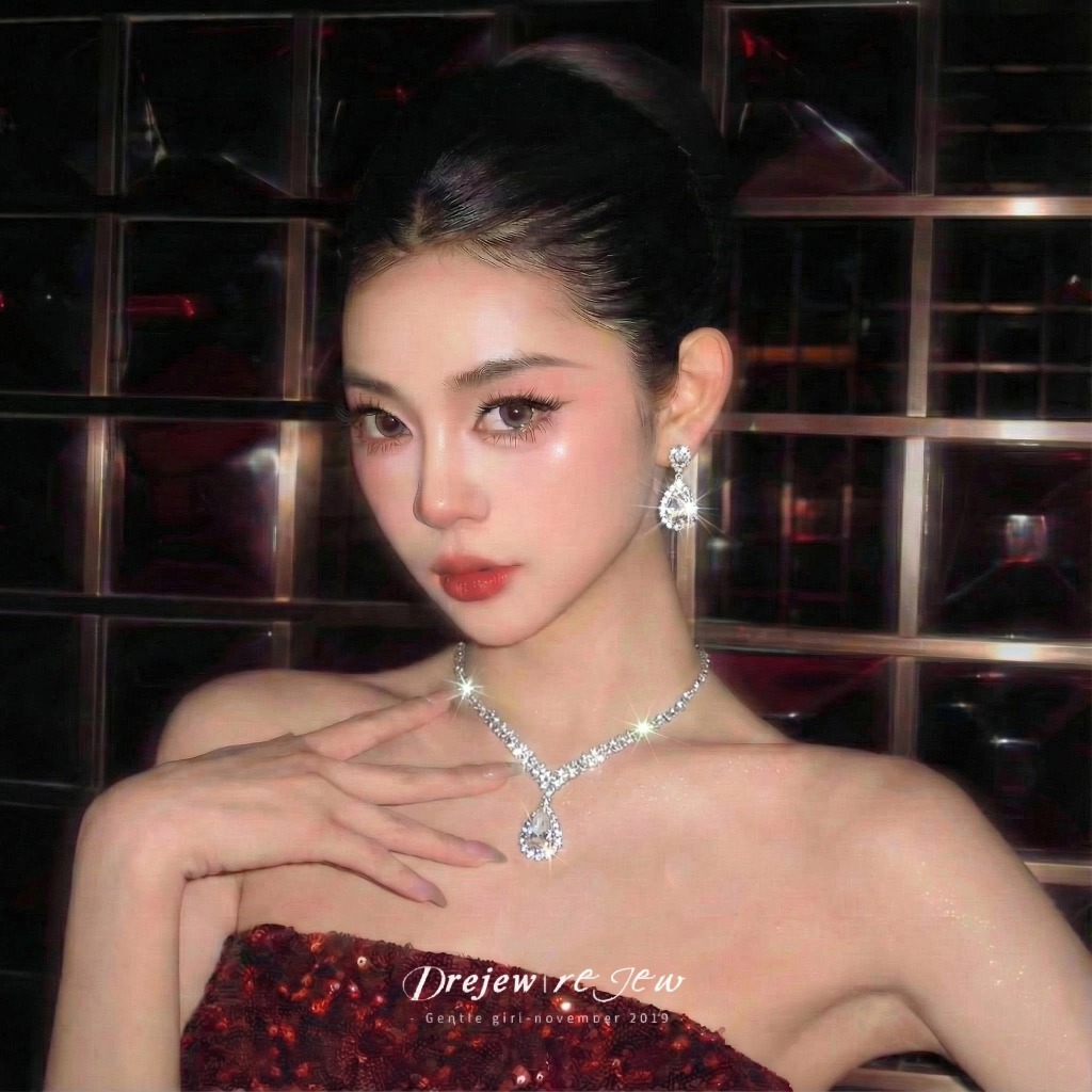 DREJEW Vòng Cổ Dây Chuyền Đính Kim Cương Giả Hình Giọt Nước Sang Trọng Cho Nữ Vòng Cổ Nữ