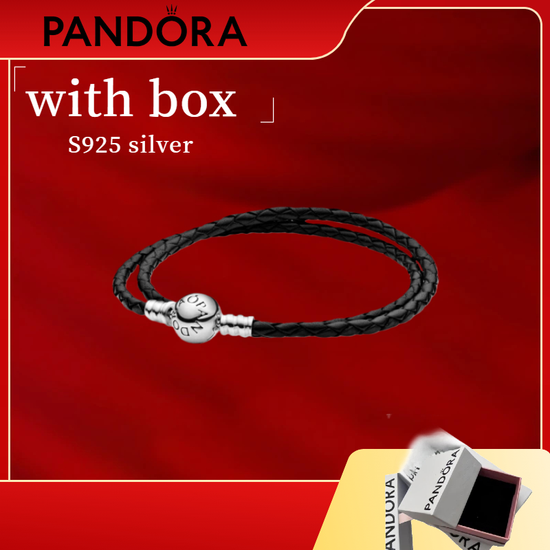 Vòng tay da đen đôi Pandora Moments từ bạc S925 - Mã 590745CBK