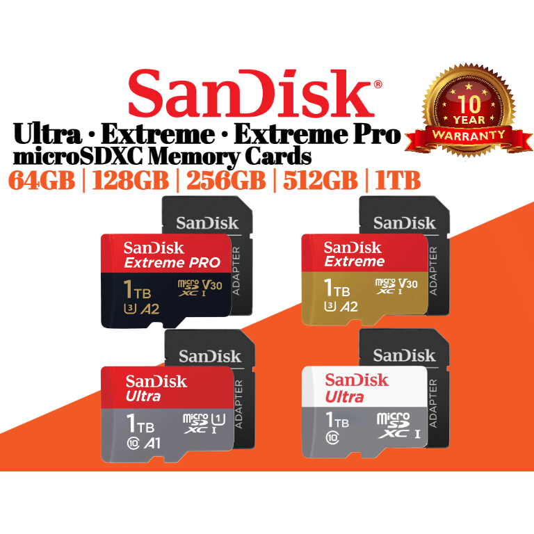 Thẻ nhớ microSD SanDisk 64GB – 1TB | Ultra / Extreme / Extreme Pro | Bảo hành 10 năm | Bộ chuyển đổi