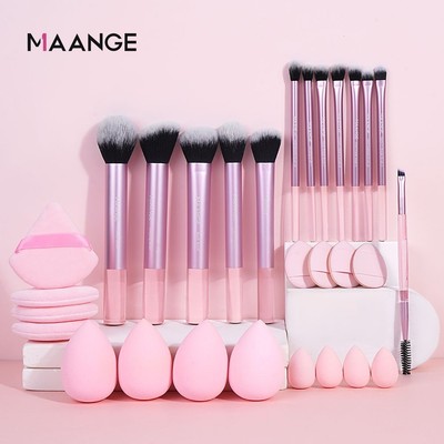 MAANGE  Bộ 29 Cọ Makeup Sợi Len Mềm Tay Cầm Dài Ống Nhôm Cao Cấp Làm Đẹp Da Mặt 52037
