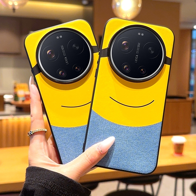 Ốp Lưng Cho Xiaomi 17 Ultra 15 14 13 12s Ultra Ốp Lưng Cảm Giác Da Sáng Tạo Mắt Lớn Màu Vàng Da PC C