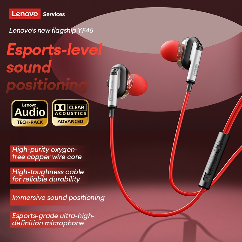 Tai nghe có dây Lenovo YF45 và tai nghe chơi game trong tai có phích cắm 90 độ và âm thanh âm trầm HiFi cộng với micrô HD | BigBuy360 - bigbuy360.vn