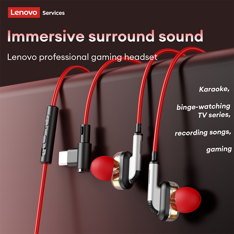Tai nghe có dây Lenovo YF45 và tai nghe chơi game trong tai có phích cắm 90 độ và âm thanh âm trầm HiFi cộng với micrô HD | BigBuy360 - bigbuy360.vn