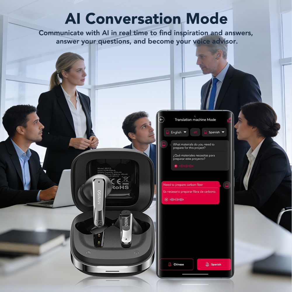 MINISO MS115 Tai nghe dịch thuật AI Tai nghe Bluetooth 6.0 Hỗ trợ dịch 135 ngôn ngữ Tai nghe không dây Tai nghe thể thao Âm thanh 360 độ AMSR Tai nghe OWS | BigBuy360 - bigbuy360.vn
