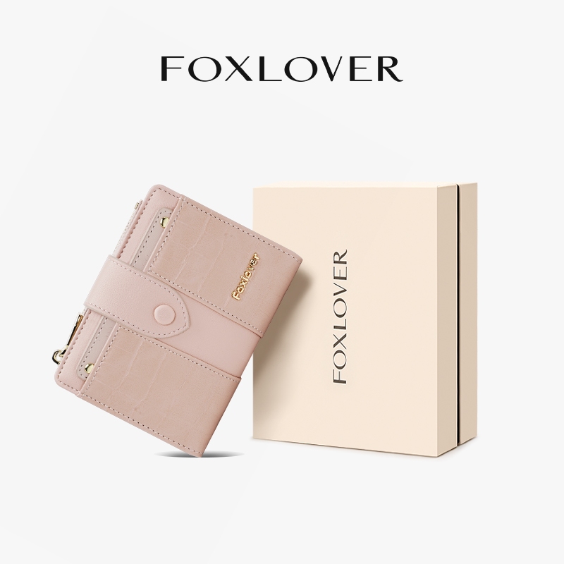 Ví ngắn nữ FOXLOVER có kẹp ảnh Thiết kế nứt nẻ sành điệu Hồng đen trắng kèm hộp quà tặng | BigBuy360 - bigbuy360.vn