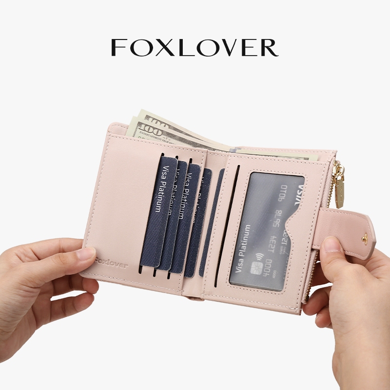 Ví ngắn nữ FOXLOVER có kẹp ảnh Thiết kế nứt nẻ sành điệu Hồng đen trắng kèm hộp quà tặng | BigBuy360 - bigbuy360.vn