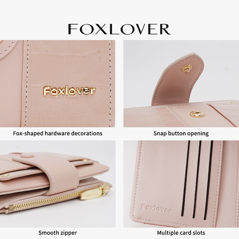 Ví ngắn nữ FOXLOVER có kẹp ảnh Thiết kế nứt nẻ sành điệu Hồng đen trắng kèm hộp quà tặng | BigBuy360 - bigbuy360.vn