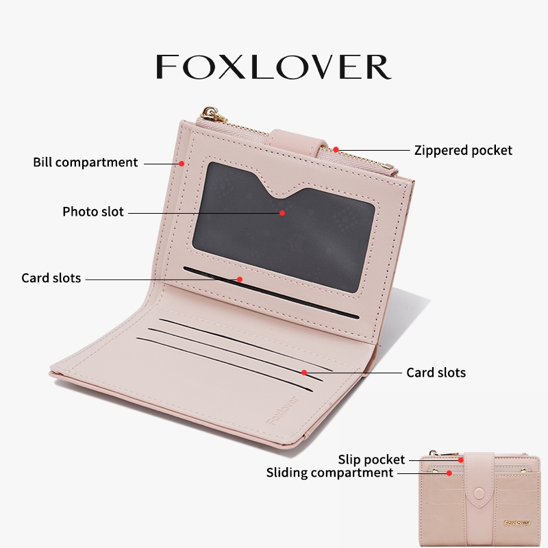 Ví ngắn nữ FOXLOVER có kẹp ảnh Thiết kế nứt nẻ sành điệu Hồng đen trắng kèm hộp quà tặng | BigBuy360 - bigbuy360.vn
