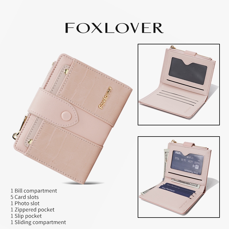 Ví ngắn nữ FOXLOVER có kẹp ảnh Thiết kế nứt nẻ sành điệu Hồng đen trắng kèm hộp quà tặng | BigBuy360 - bigbuy360.vn