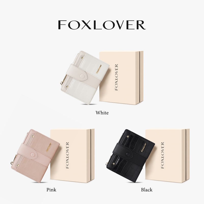 Ví ngắn nữ FOXLOVER có kẹp ảnh Thiết kế nứt nẻ sành điệu Hồng đen trắng kèm hộp quà tặng | BigBuy360 - bigbuy360.vn