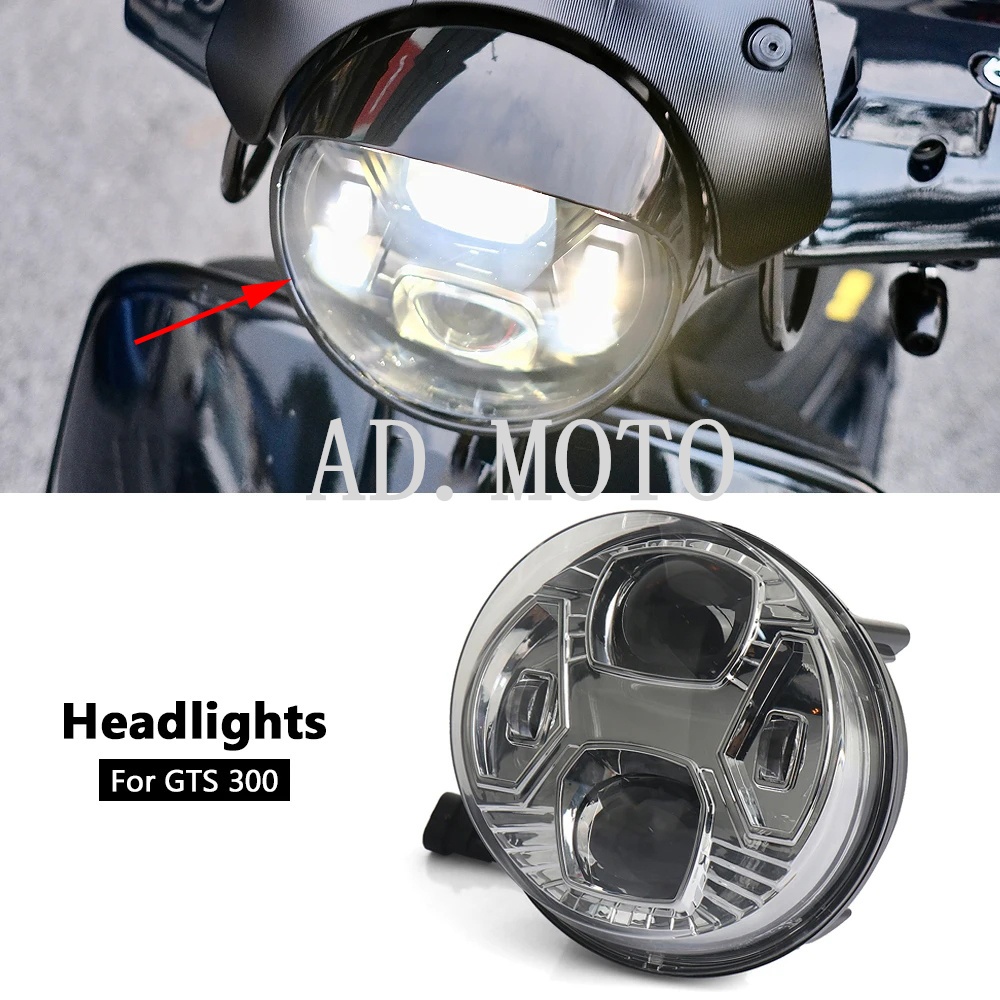 Phụ Kiện Xe Máy Mới Đèn Pha Led Đầu Tròn Bộ Đèn Đen Và Chrome Cho Vespa GTS300 GTS 300 gts300