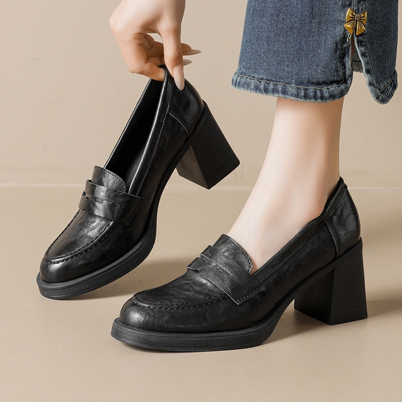 Mới Dày Đế Le Fu Giày Retro Đen Jk Giày Cao Gót Anh 6-8cm Giày Da Nhỏ Cho Nữ 34-42