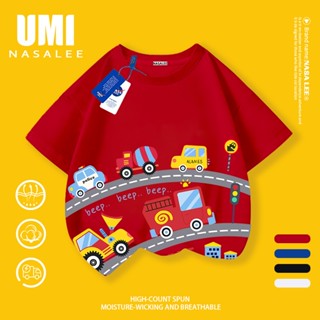 【Giao hàng trong ngày】Áo thun trẻ em NASA màu đỏ cotton thoáng mát, in hình xe đồ chơi ngộ nghĩnh, áo tay ngắn thoải mái dành cho bé trai bé gái 3-16 tuổi.