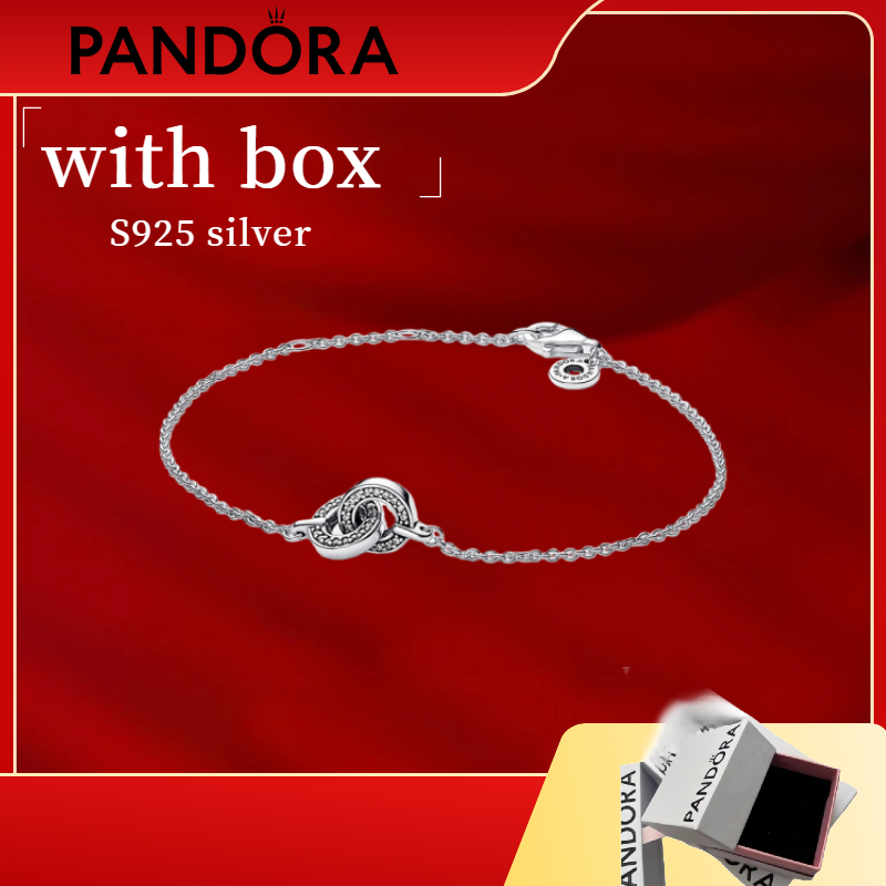 Bracelet Pandora Signature Intertwined Pavé Chain 592742C01, bạc S925, có hộp