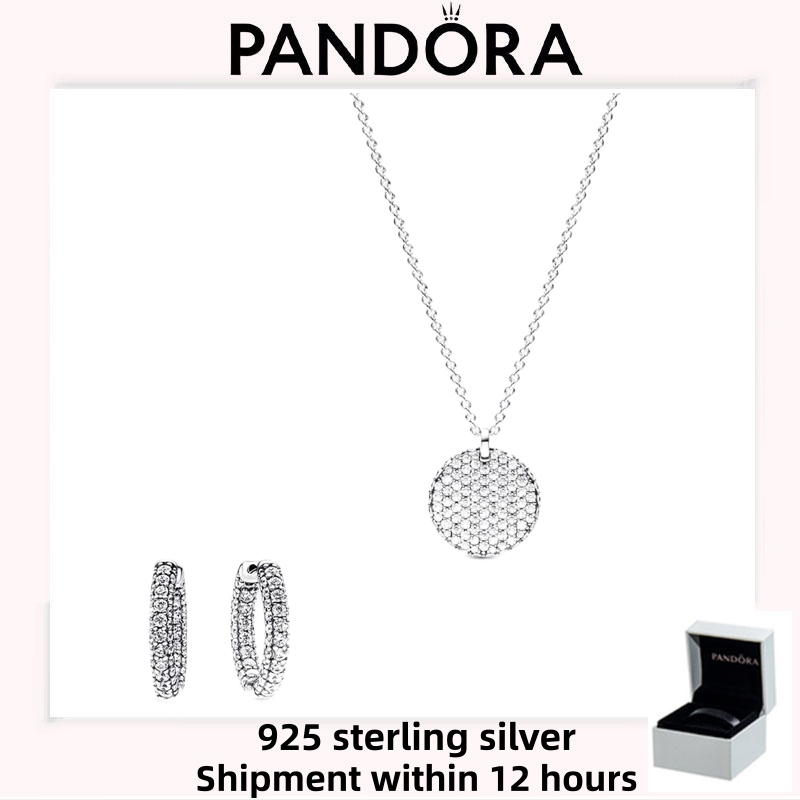 Bộ vòng cổ và bông tai vòng cổ Pandora bạc S925 chính hãng