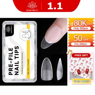  BORN PRETTY 300 Cái   hộp Đầu Móng Tay Hạnh Nhân Dài Vừa Nửa Mờ Móng Tay Giả Móng Tay Giả 15 Kích Cỡ Móng Tay Hình Trước Đầu 