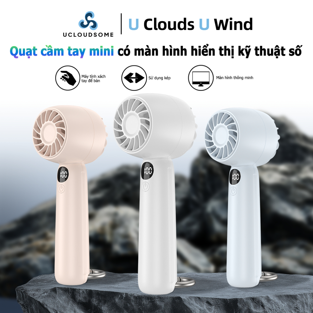 Quạt cầm tay màn hình kỹ thuật số LED Ucloudsome, với 5 tốc độ gió có thể điều chỉnh và thiết kế di động mini. | BigBuy360 - bigbuy360.vn