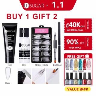 Ur sugar Bộ 4 Lọ gel poly 15ml Đắp Móng Tay Nối Dài Bằng acrylic Trong Suốt 