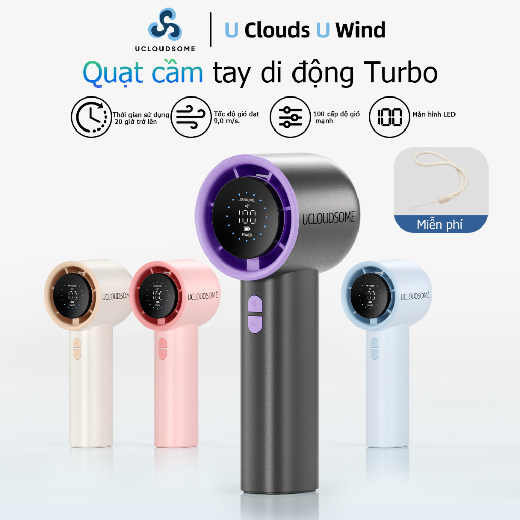UCLOUDSOME LED hiển thị kỹ thuật số Quạt cầm tay tốc độ cao Gió mạnh mẽ 100 cấp Điều khiển tốc độ vô cấp Quạt cầm tay ngoài trời lâu trôi dành cho học sinh | BigBuy360 - bigbuy360.vn