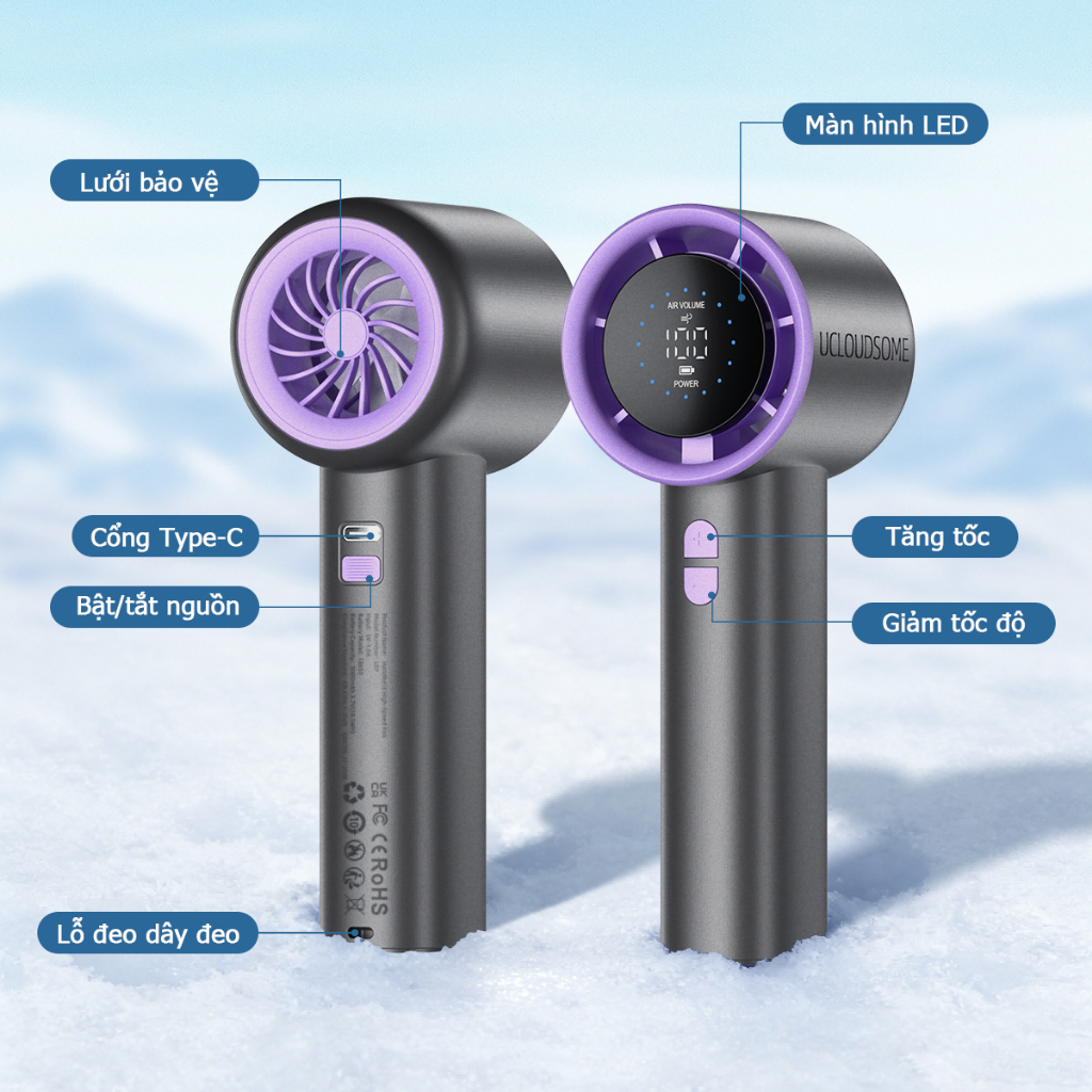UCLOUDSOME LED hiển thị kỹ thuật số Quạt cầm tay tốc độ cao Gió mạnh mẽ 100 cấp Điều khiển tốc độ vô cấp Quạt cầm tay ngoài trời lâu trôi dành cho học sinh | BigBuy360 - bigbuy360.vn