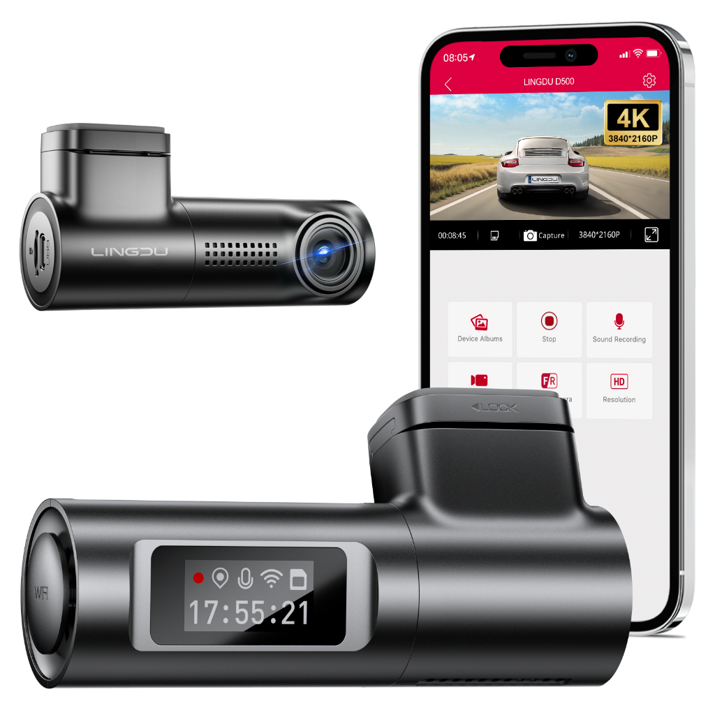 Phiên bản nâng cấp 4K Dashcam LINGDU D500 với WiFi GPS Super Night Vision Loop Ghi xe Dash Cam