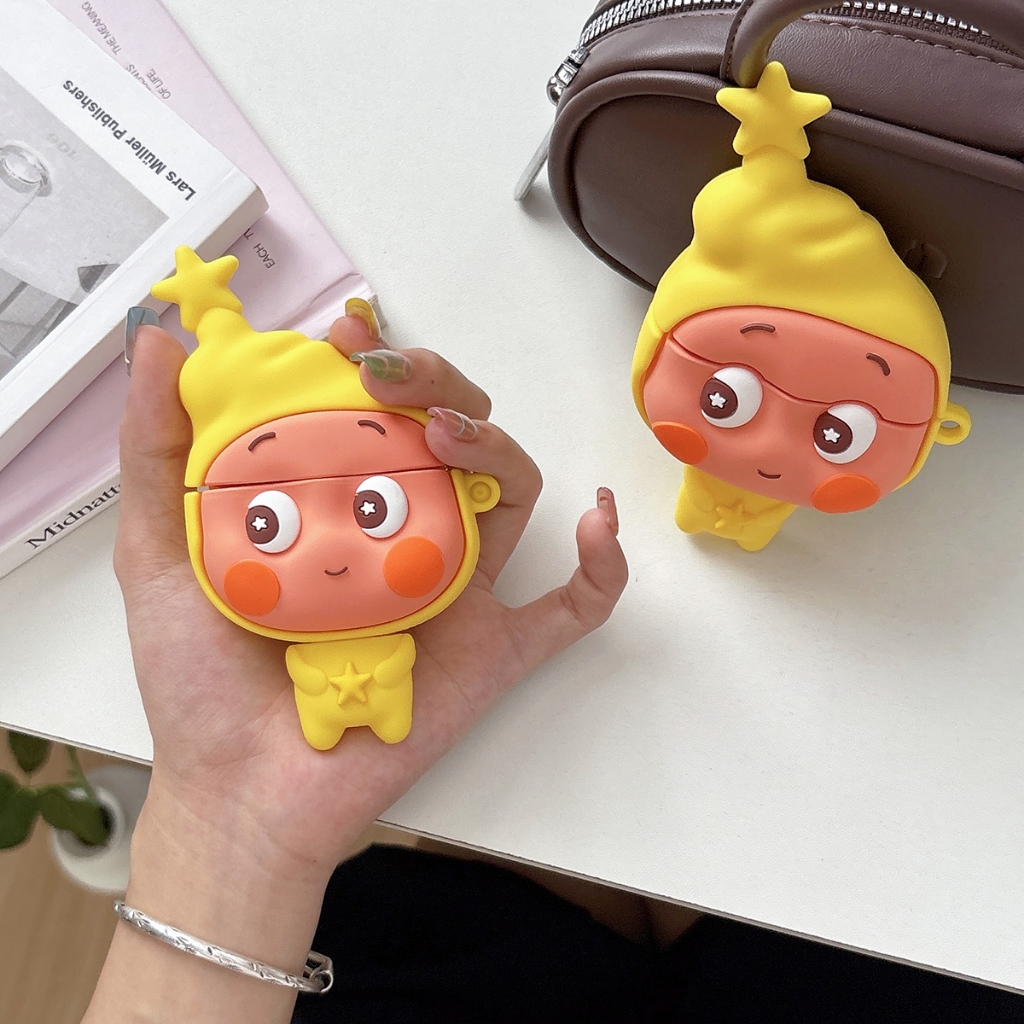 [AirPods4] Vỏ bảo vệ toàn diện hình ngôi sao vàng dễ thương 3D cho AirPods4 / 1 / 2 / 3 / Pro / Pro2