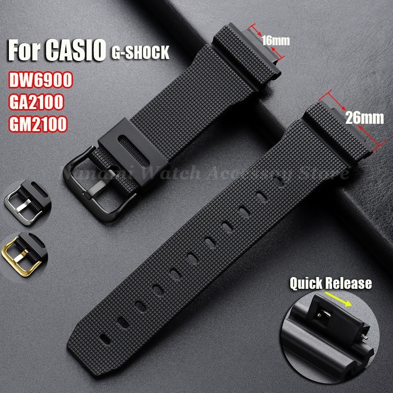 Dây đeo đồng hồ silicon 16mmx26mm cho Casio G-shock DW6900 GA2100 GM2100 Dây đeo đồng hồ phát hành n