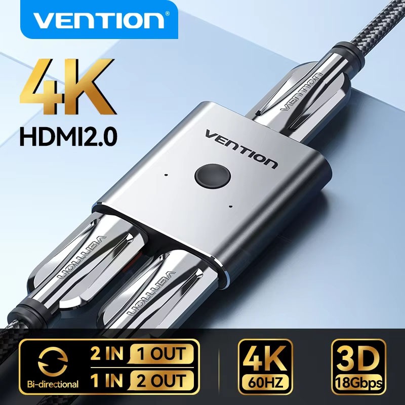 Công tắc chia Vention HDMI 2.1 8K 60Hz 4K120Hz 2 trong 1 ra cho PC TV Xiaomi Series X PS5 Màn hình t