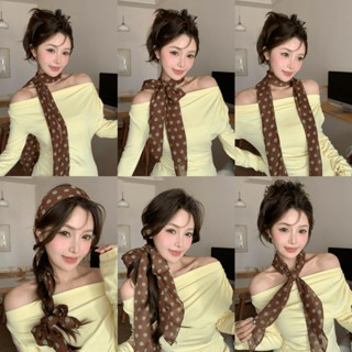  Khăn quàng cổ chấm bi Khăn lụa thắt lưng Chiffon vintage băng đô Y2k phụ kiện thời trang nữ cột tóc quà tặng bạn gái J101 