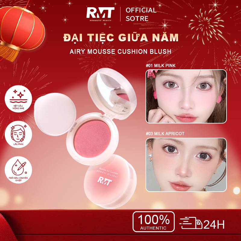 Air Mousse Romantic Beauty Phấn Má Hồng Dạng Cushion Mịn Màng Màu Đậm Tạo Khối Matte Hồng Tím Tự Nhi