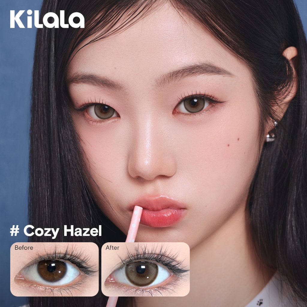 1 Cặp Kính áp tròng Kilala màu nâu Cozy Hazel/Bright Amber/Mystic Grey/Rosy Pink cận 6 tháng, DIA 14