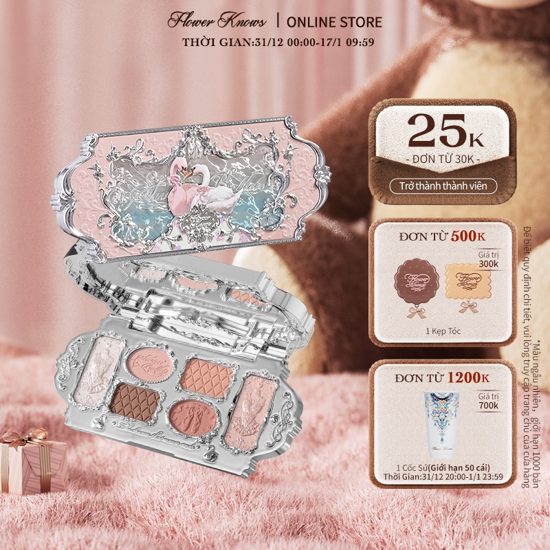  Flower knows Bảng Phấn Mắt swan ballet Sáu Màu Sắc Hiệu Ứng Mịn Màng Lâu Trôi 6.5g 